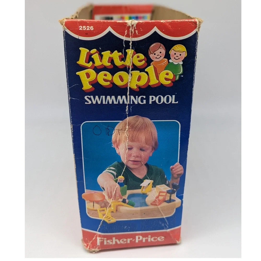 Fisher-Price Little People Swimming Pool 2526 Vintage 1986 Tan Blue Base Box